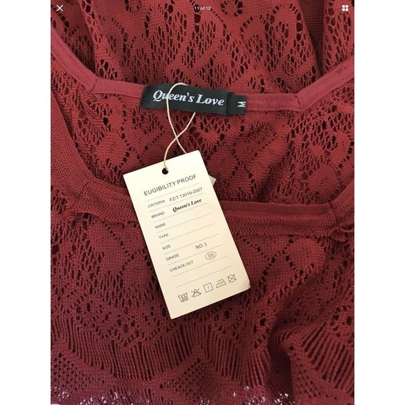 Queens Love Shift Dress M Red Lace Witchy Boho Peasant 3/4 Bell Sleeve Slip NWT - Picture 11 of 12